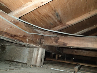 小屋裏の雨染み跡