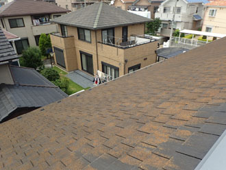 苔が生えたスレート屋根