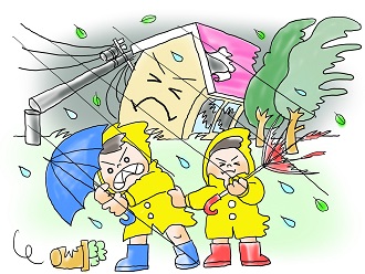 　台風と子供