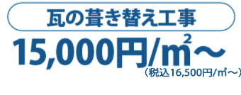 瓦の葺き替え工事1㎡15000円～