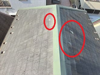 屋根材の破損箇所