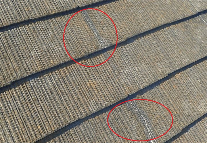 市原市　屋根材のひび割れ