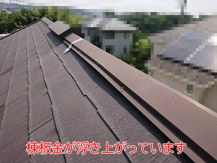 棟板金が浮き上がっています