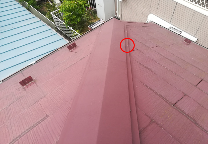 棟板金の釘浮きを確認