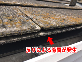 スレートの反りによる隙間が発生