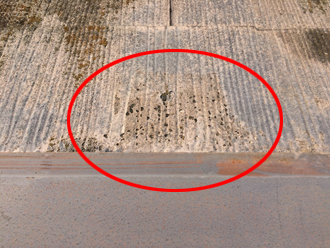 スレートが水分を吸い塗膜が浮いています