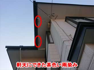 軒天の雨染みの様子