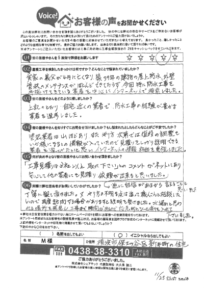 お客様の声スキャン画像