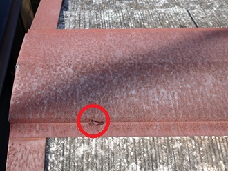 棟板金　釘浮き　錆