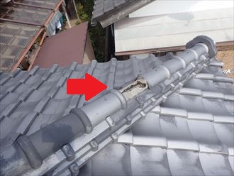 富津市　棟瓦の瓦の欠損