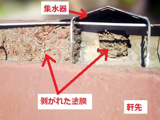 剥がれた塗膜で詰まりが発生