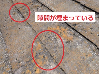 カビや苔が隙間を埋める