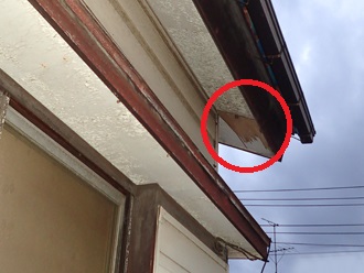 軒天角部分　剝がれ