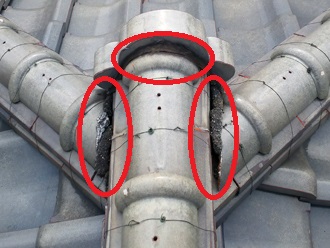 鬼瓦部分漆喰　シーリング劣化