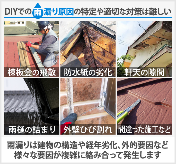 DIYでの雨漏り原因の特定や適切な対策は難しい