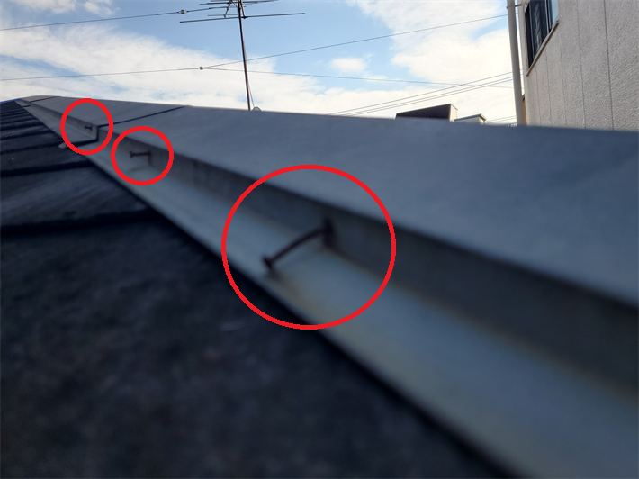 棟板金の釘浮き