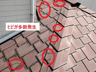 ヒビ割れが多い箇所