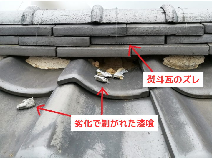 瓦屋根　漆喰剥がれ