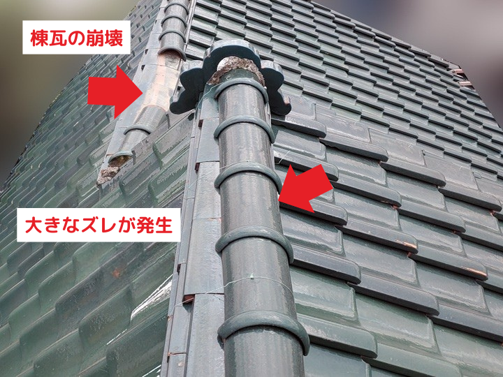 棟瓦のズレ・崩壊