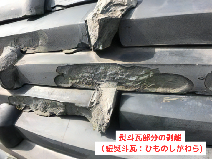 熨斗瓦部分の剥離（凍害）