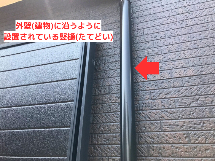 建物に沿うように設置された竪樋
