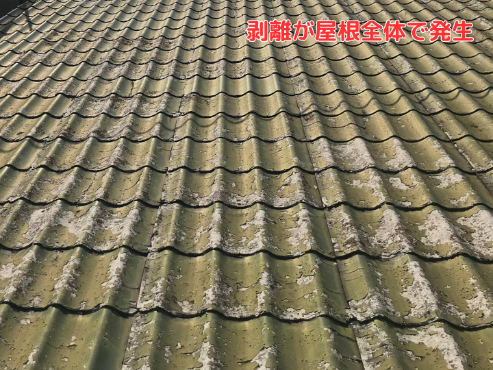 剥離が屋根全体で発生