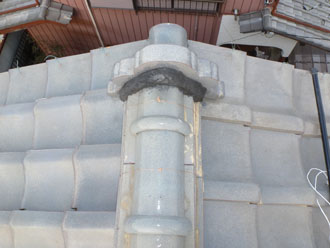 佐倉市　屋根　棟瓦取り直し　漆喰詰め直し　鬼瓦の漆喰の補修