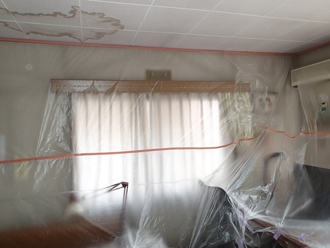 千葉県佐倉市　屋根カバー工法　室内塗装　養生完了