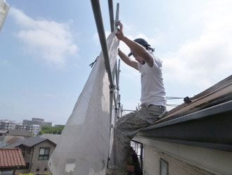 千葉市中央区 屋根塗装 外壁塗装　足場架設