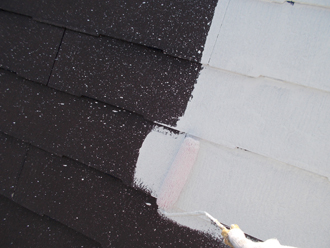 川崎市中原区　屋根塗装　外壁塗装　バルコニー防水　屋根塗装　スレート部分　アレスクール専用シーラー