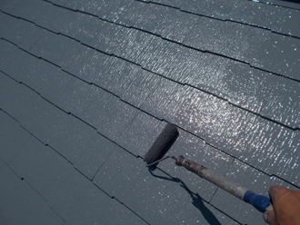 川崎市中原区　屋根塗装　外壁塗装　バルコニー防水　上塗り