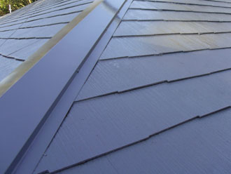 横浜市　棟板金交換 屋根塗装  外壁塗装  外壁は調色して塗り替え　落葉除けネット設置　屋根の上塗り完了