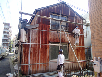 神奈川県　横浜市神奈川区　屋根葺き替え　外壁張替え　内装工事　足場架設