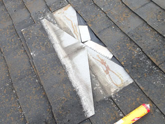 神奈川県　鎌倉市　積雪被害　屋根カバー工法　点検　屋根　スレートのずれの応急処置